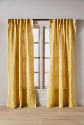 Linen Cotton Fringed Stripe Trim Curtain