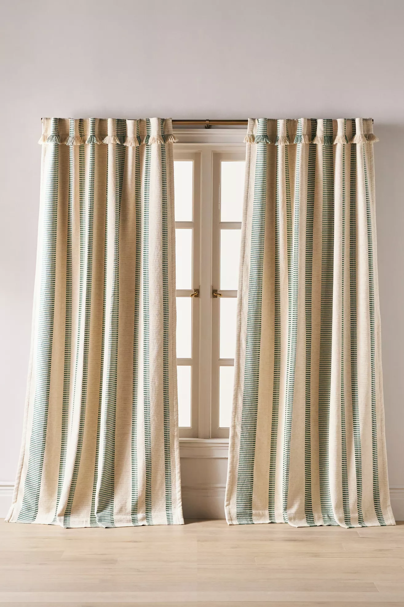 Pieced Stripe Cotton Blend Woven Blackout Curtain