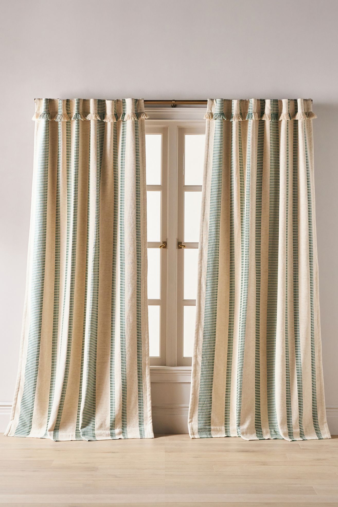 Pieced Stripe Cotton Blend Woven Blackout Curtain - Dark Green, 84" X 50"