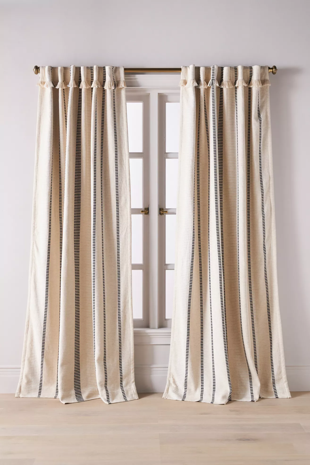 Pieced Stripe Cotton Blend Woven Blackout Curtain - thumbnail 4