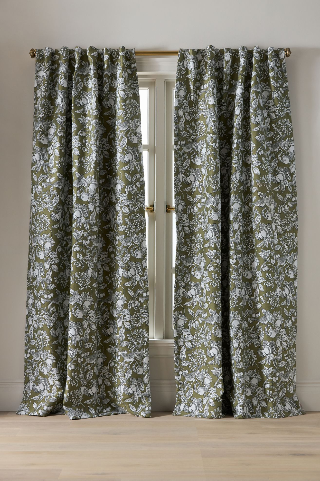 Jacquard Bird Curtain - OLIVE, 84" X 50"