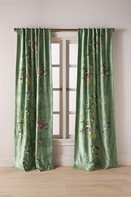 Anthropologie Velvet Embroidered Floral Curtain