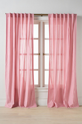 Anthropologie Solenne Cotton Jacquard Scalloped Stripe Curtain In Pink
