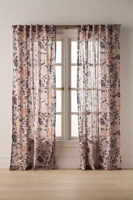 Anthropologie Seren Cotton Sheer Painterly Floral Curtain In Pink