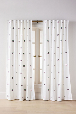 Anthropologie Fall Icons Embroidered Cotton Curtain In White