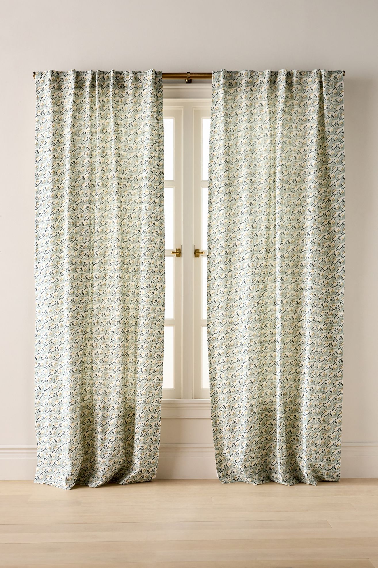 Emlen Printed Cotton Floral Curtain - Blue, Standard, 84" X 50"
