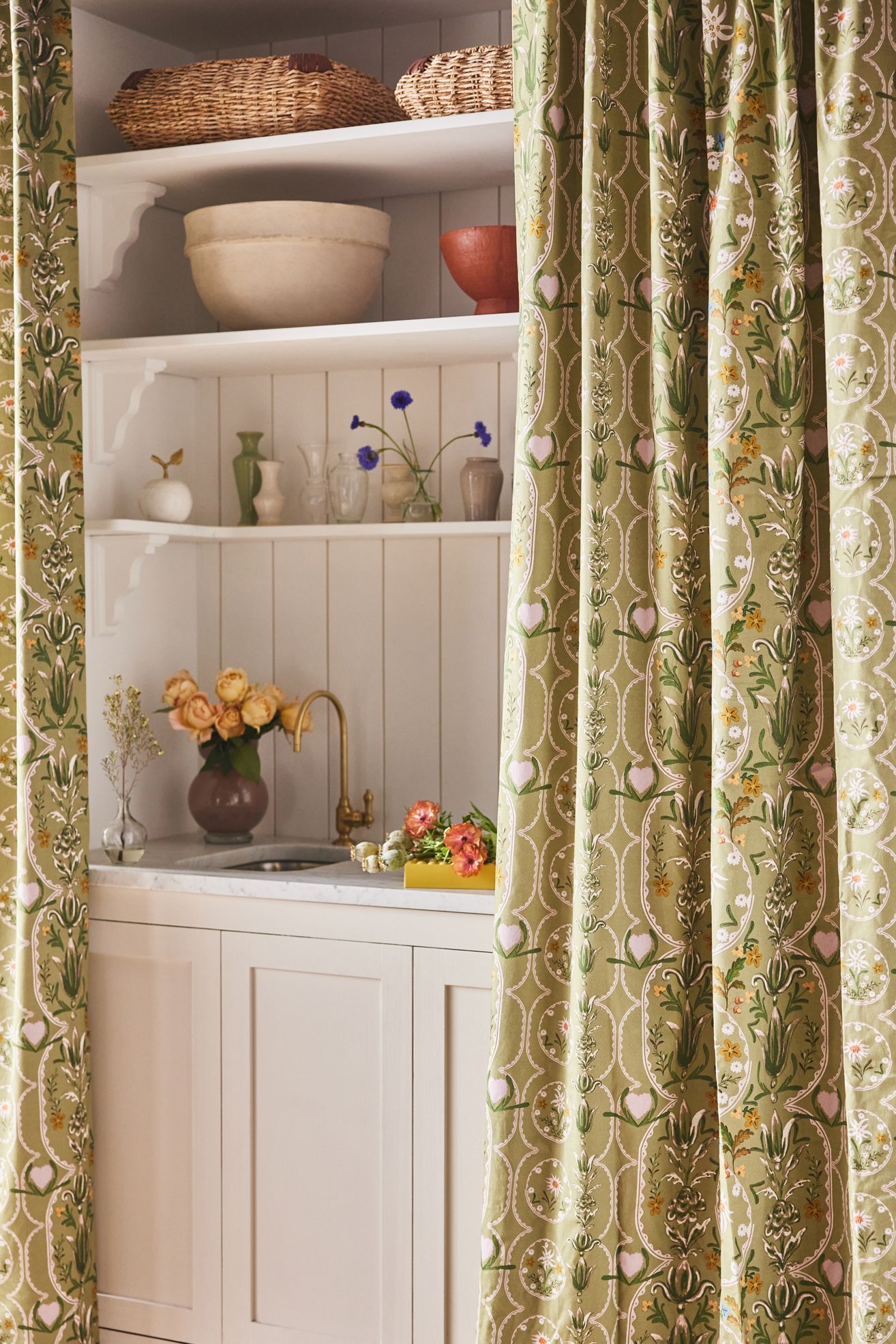 MINDTHEGAP Edelweiss Printed Cotton Curtain - Dark Green, 84" X 50"