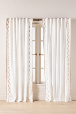 Anthropologie Embroidered Cotton Scalloped Border Curtain In White
