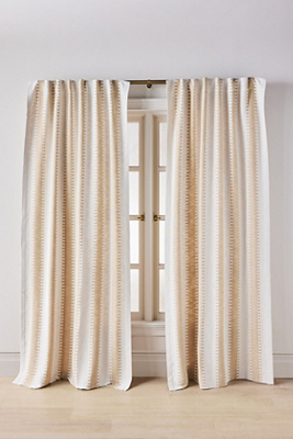 Anthropologie Cotton Jacquard Notched Striped Curtain In Neutral