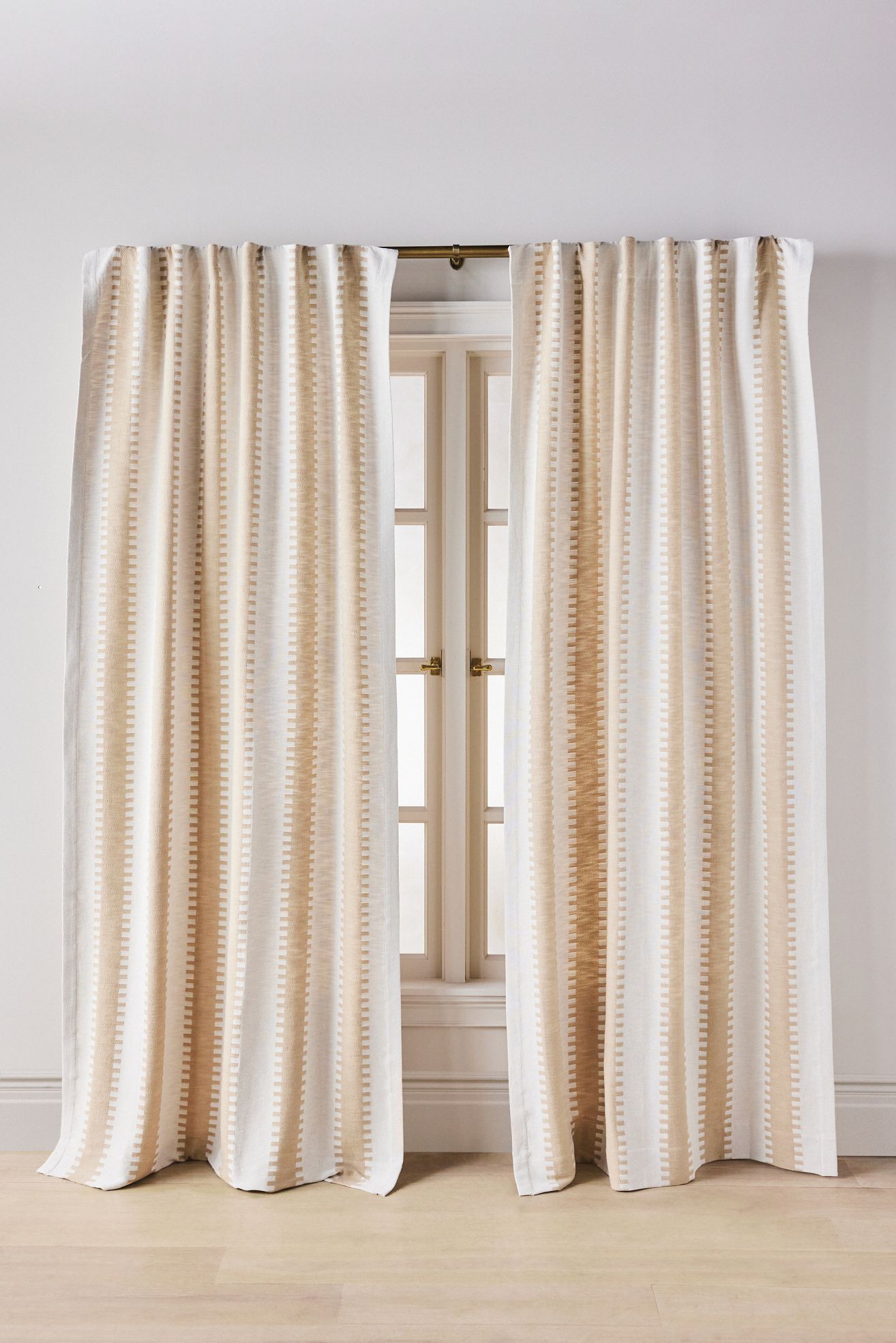 Cotton Jacquard Notched Striped Curtain - Oatmeal, 96" X 50"
