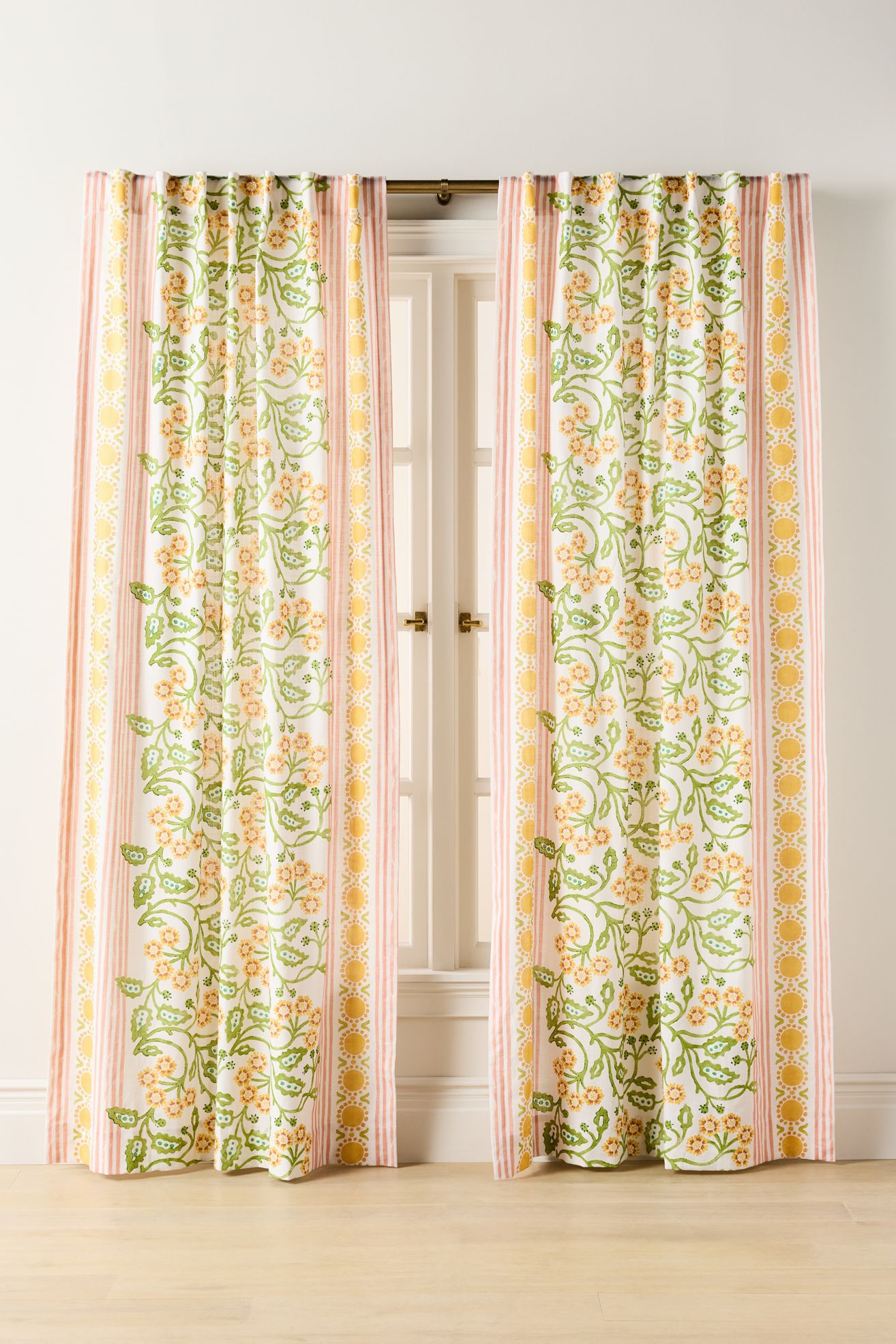 Ellen Merchant Cotton Printed Floral Curtain - Green, 50" x 108"