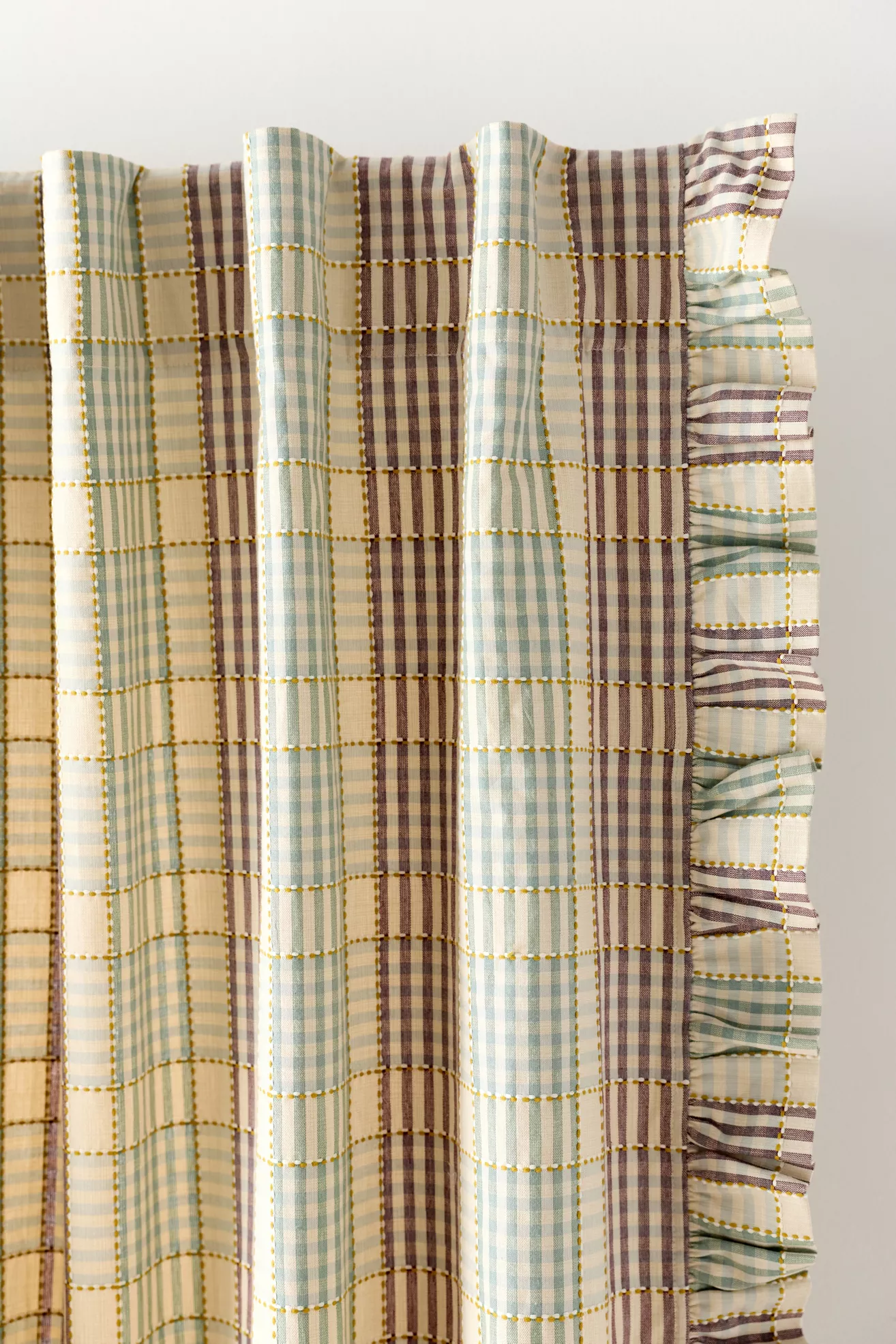 Tucker Plaid Ruffle Edge Cotton Curtain - thumbnail 2