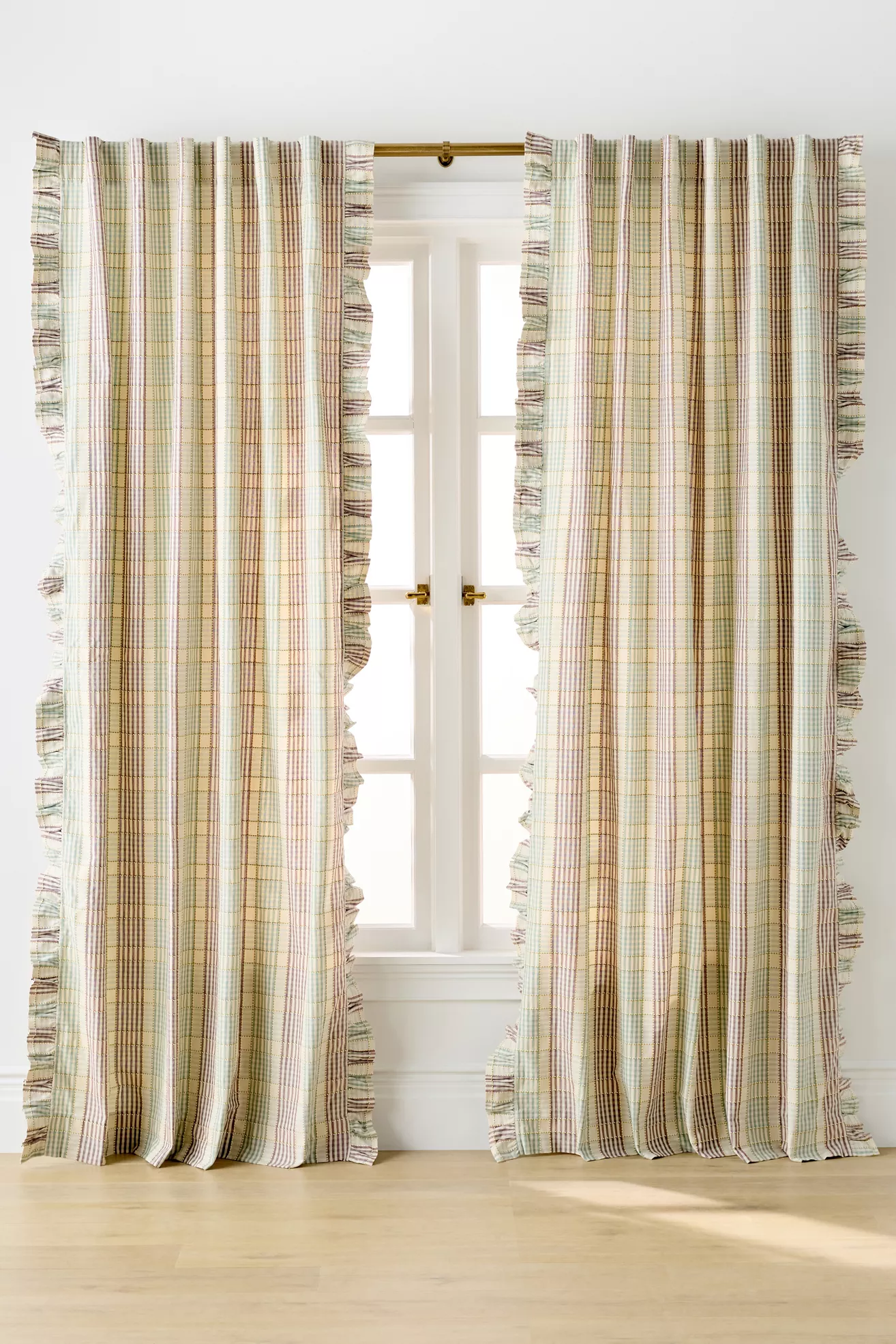 Tucker Plaid Ruffle Edge Cotton Curtain