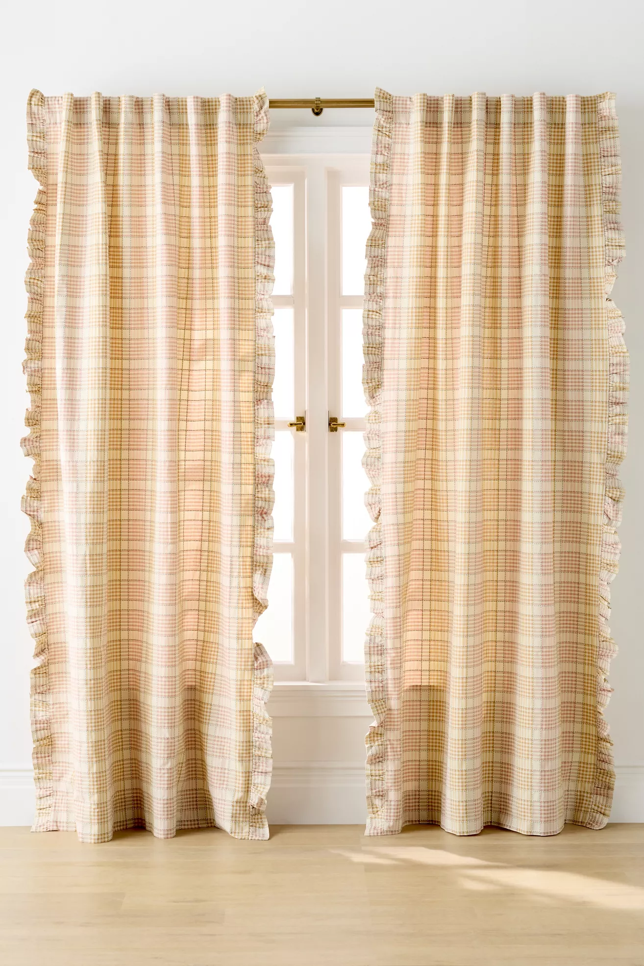 Tucker Plaid Ruffle Edge Cotton Curtain - thumbnail 3