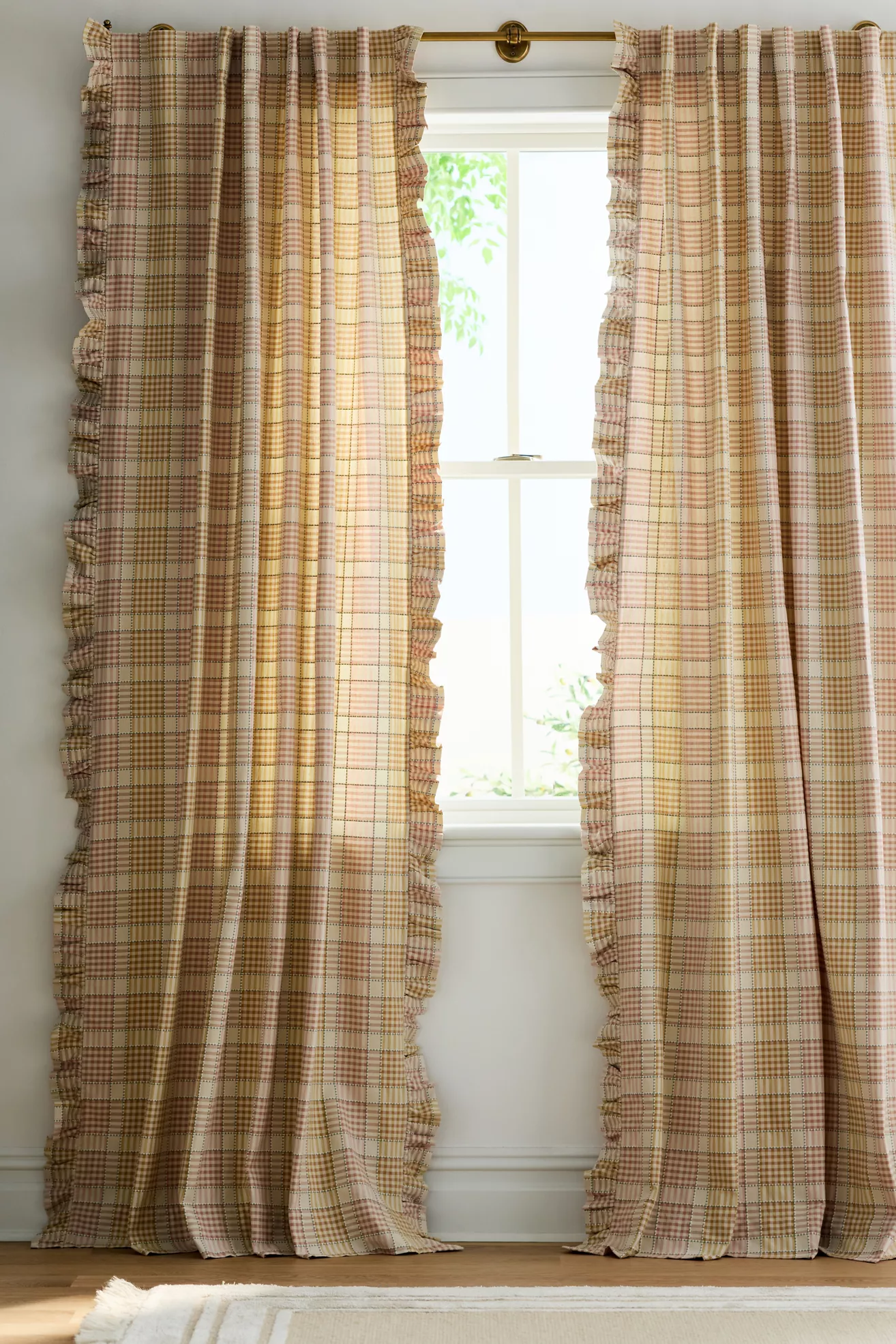 Tucker Plaid Ruffle Edge Cotton Curtain - thumbnail 5