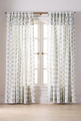 Anthropologie Eudora Cotton Printed Valence Curtain In Green