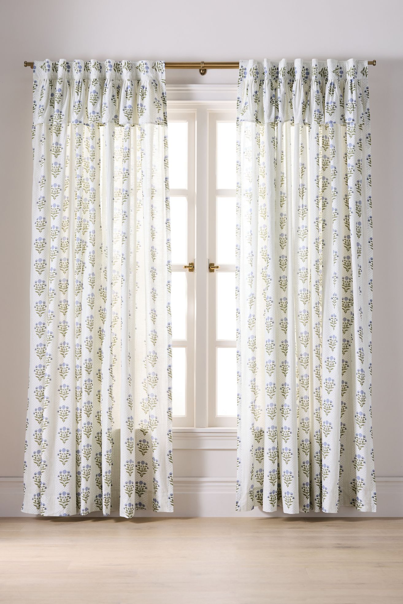 Eudora Cotton Printed Valence Curtain - Blue, 63" X 50"