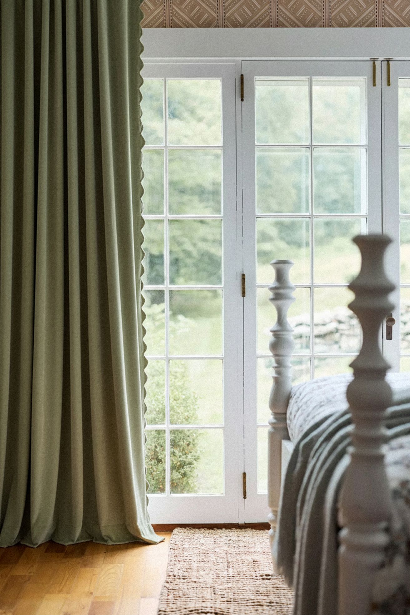 Trova Velvet Scalloped-Edge Curtain - Olive, 96" X 50"