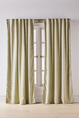 Anthropologie Rowen Woven Textured Ruched Piping Blackout Curtain In Neutral