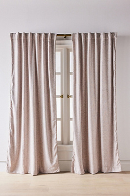 Anthropologie Rowen Woven Textured Ruched Piping Blackout Curtain In Neutral
