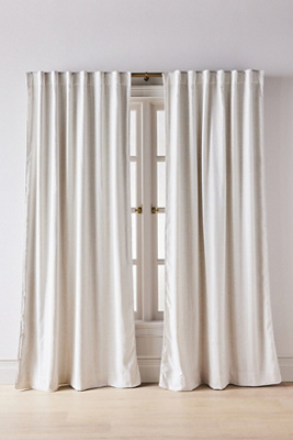 Anthropologie Rowen Woven Textured Ruched Piping Curtain In White