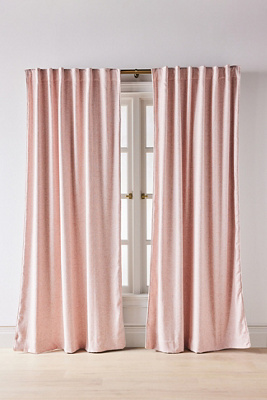 Anthropologie Rowen Woven Textured Ruched Piping Curtain In Pink
