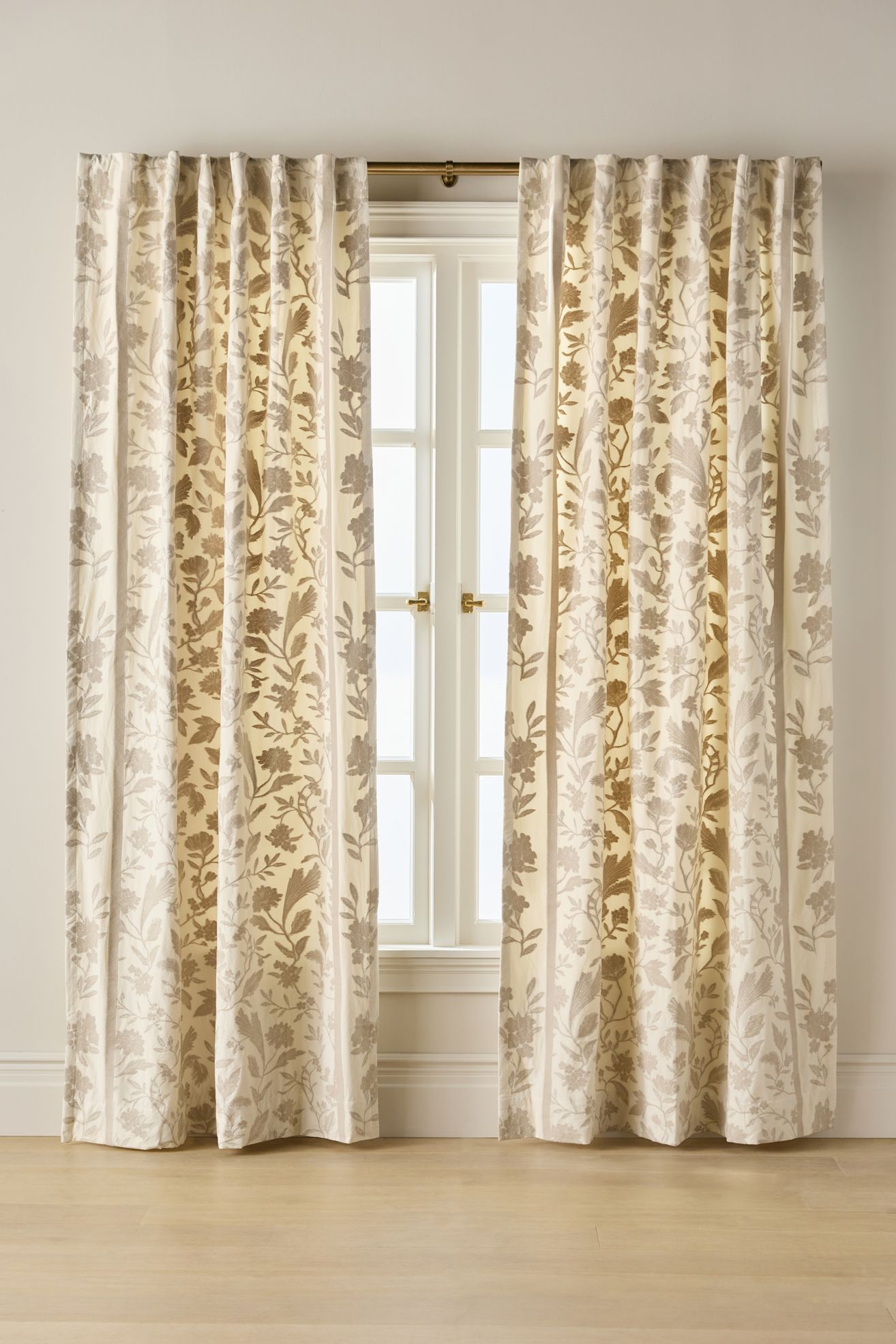 Francine Woven Cotton Floral Curtain - Francine Neutral, Standard, 96" X 50"