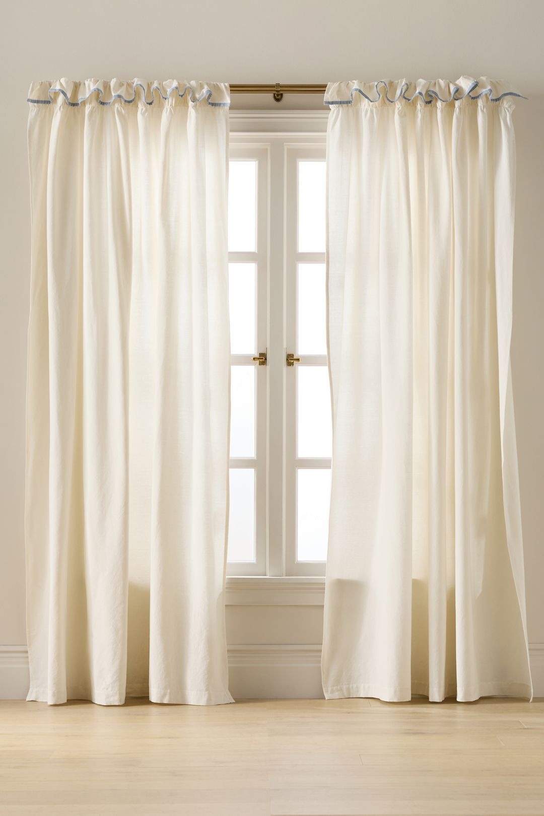 Ruffle Top Cotton Woven Curtain - Ivory, 84" X 50"