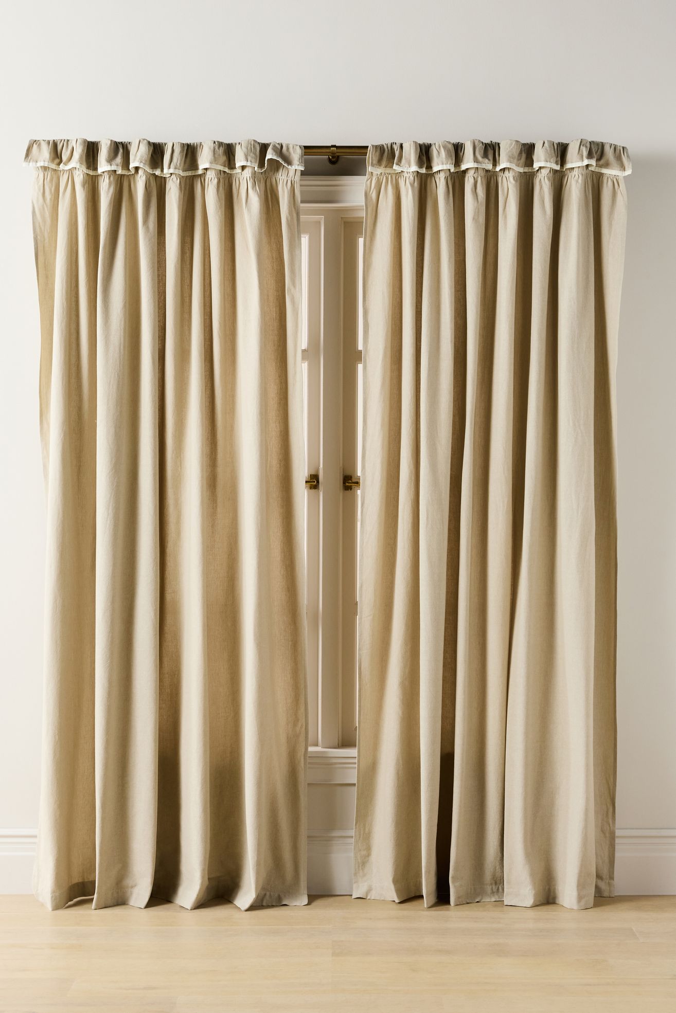 Ruffle Top Cotton Woven Curtain - Neutral, Standard, 84" X 50"