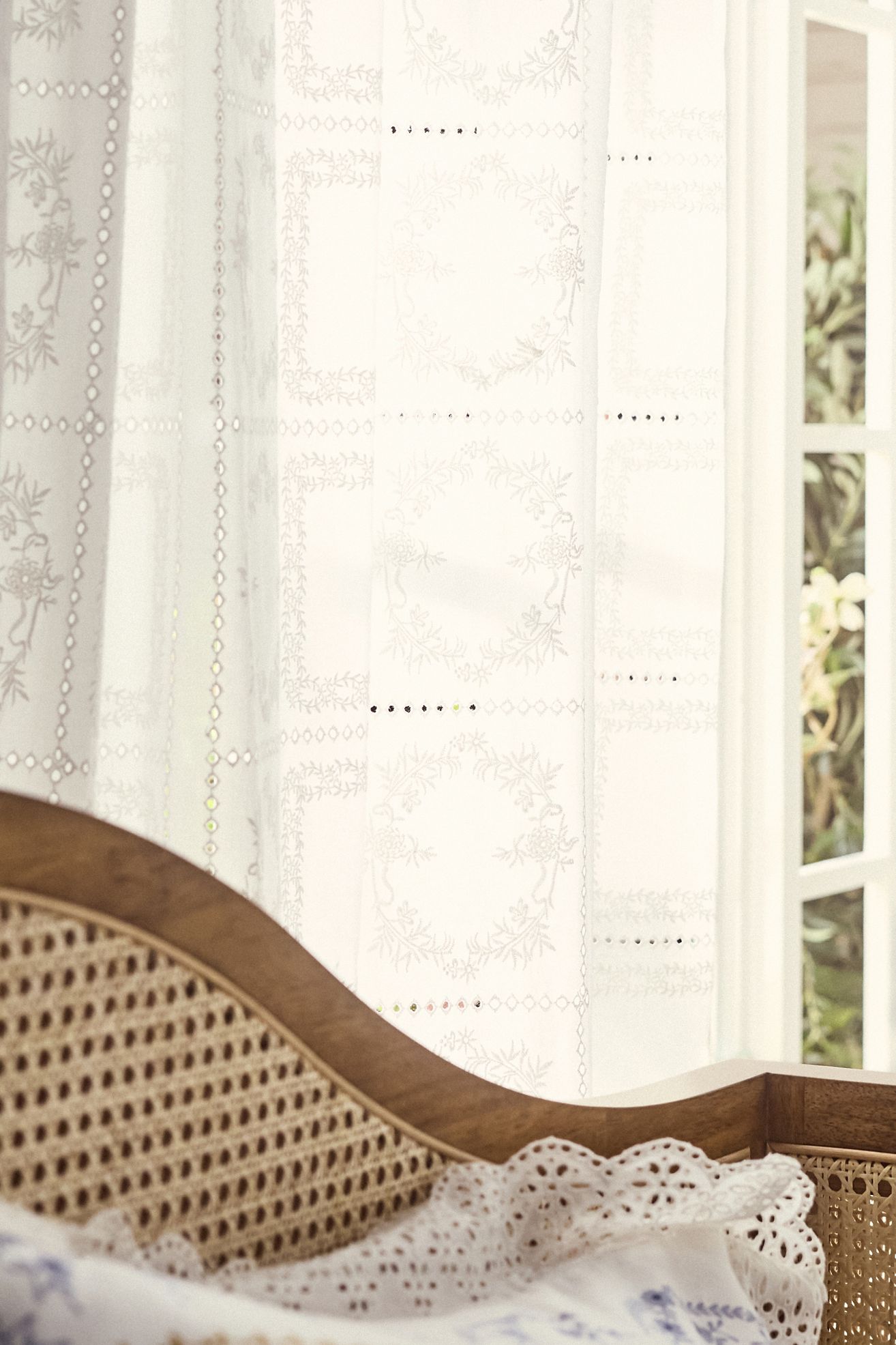 Cotton Eyelet Embroidered Sheer Curtain - White, 84" X 50"
