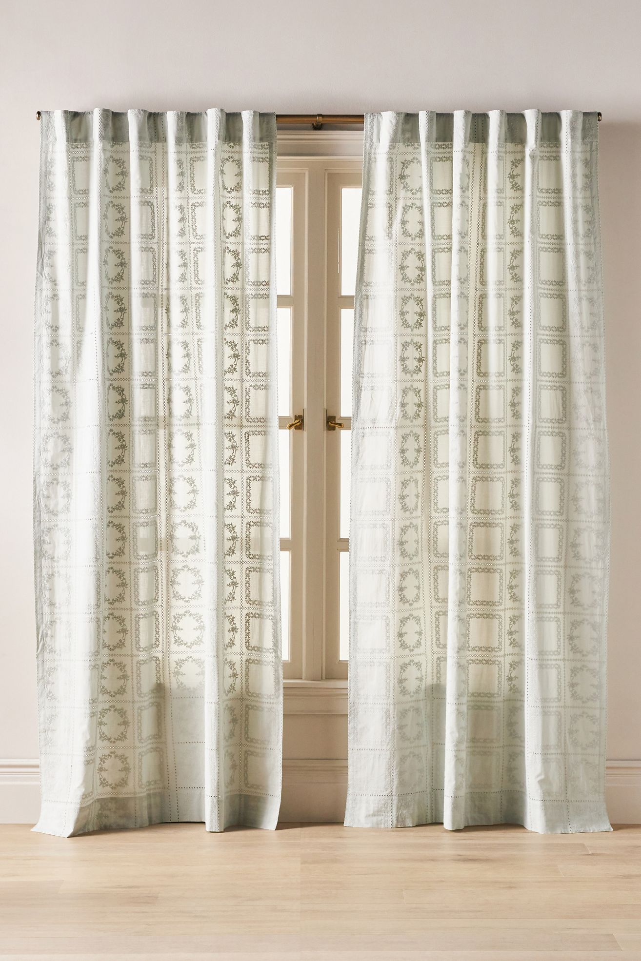 Cotton Eyelet Embroidered Sheer Curtain - Moss, Standard, 84" X 50"