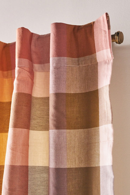 Woven Semi-Sheer Cotton Plaid Curtain - Thumbnail 2