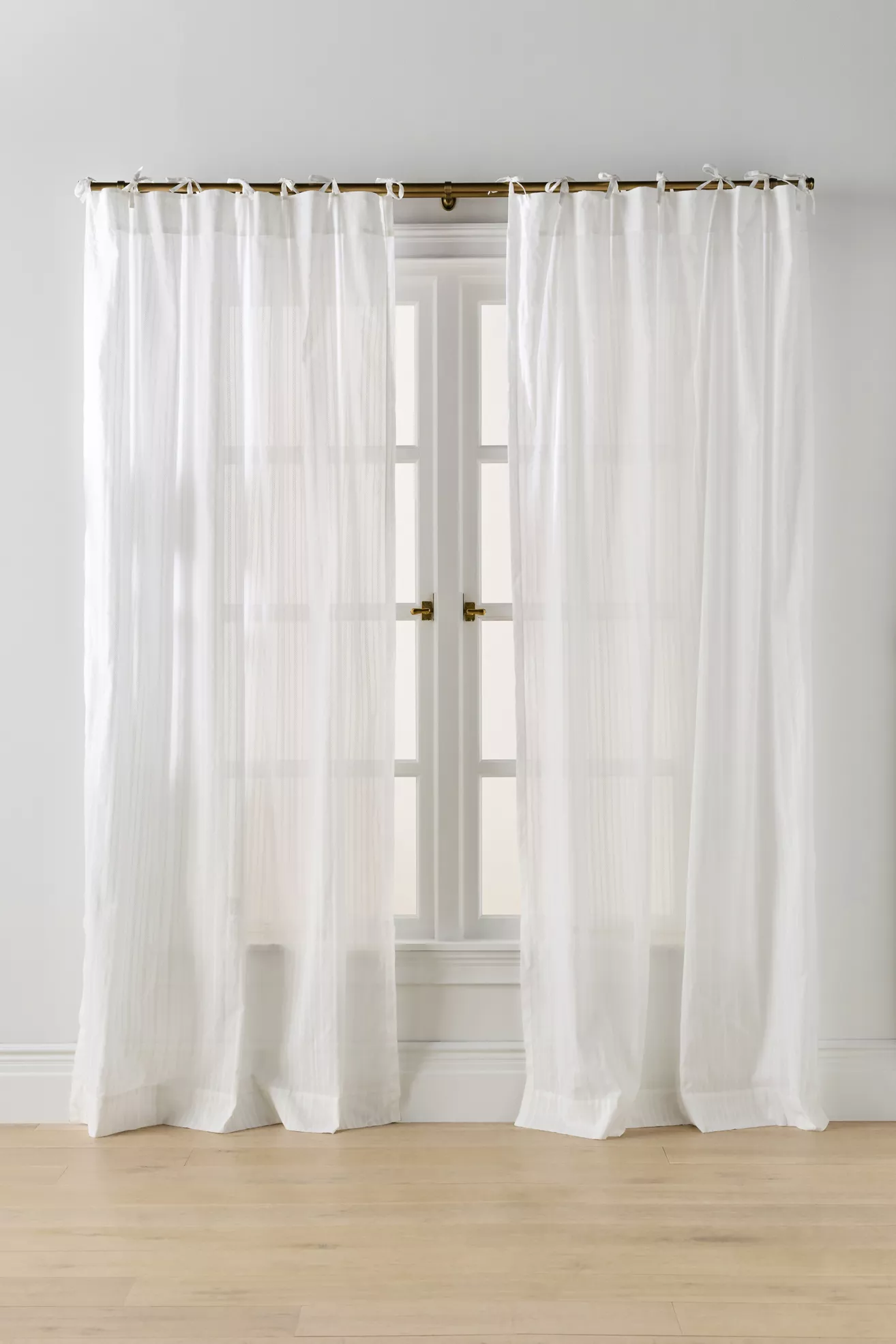 Cotton Dobby Striped Sheer Tie-Top Curtain