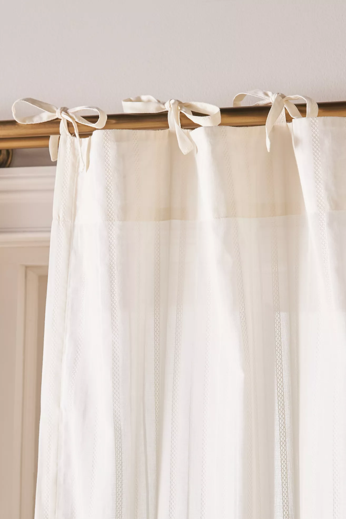 Cotton Dobby Striped Sheer Tie-Top Curtain - thumbnail 4