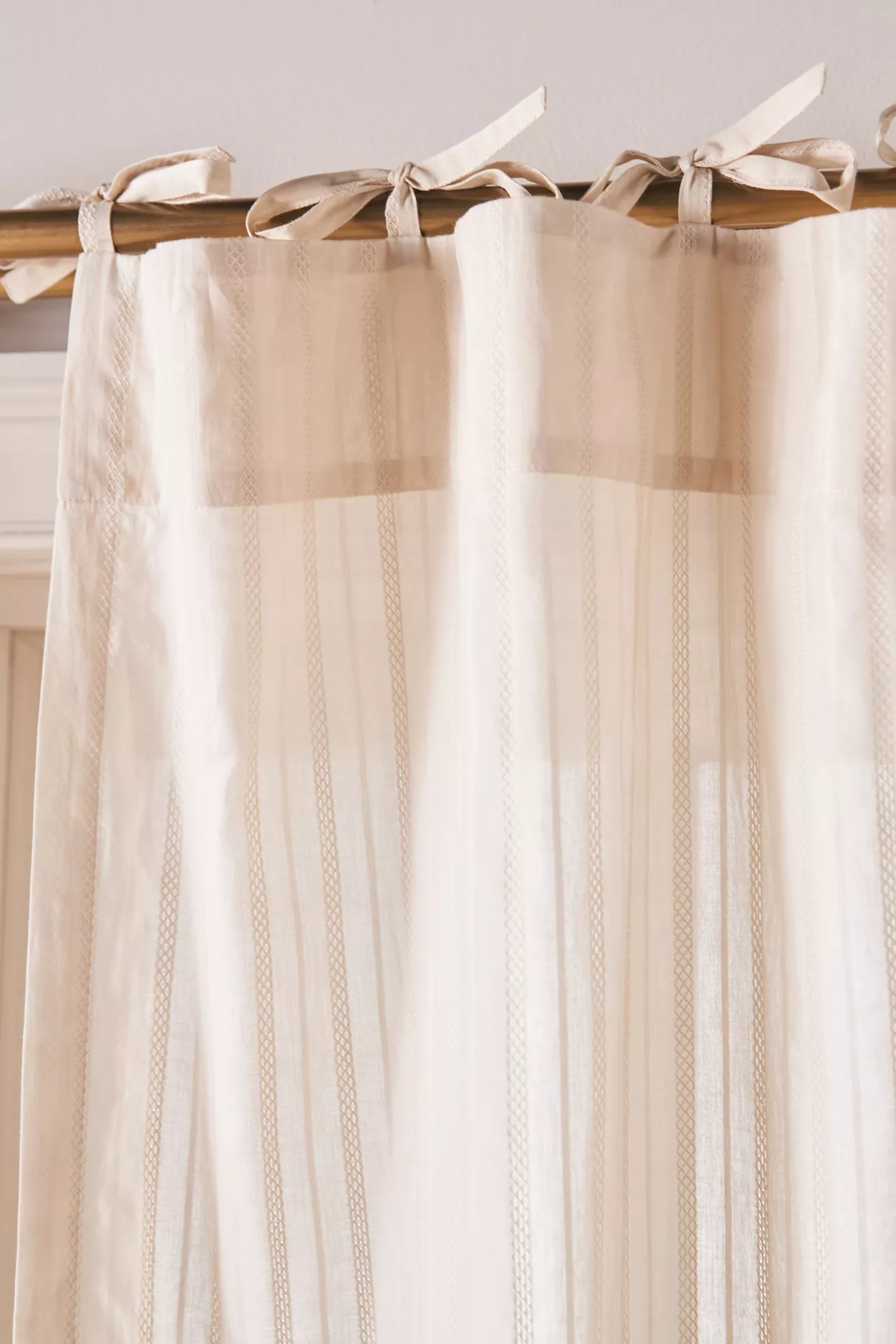 Cotton Dobby Striped Sheer Tie-Top Curtain - thumbnail 6