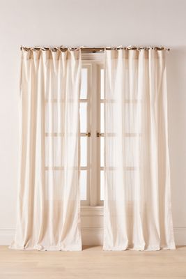 Cotton Dobby Striped Sheer Tie-Top Curtain