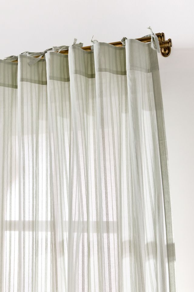 Cotton Dobby Striped Sheer Tie-Top Curtain #1