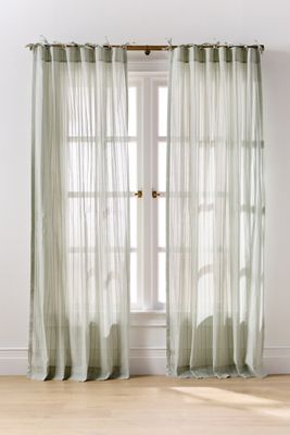 Cotton Dobby Striped Sheer Tie-Top Curtain