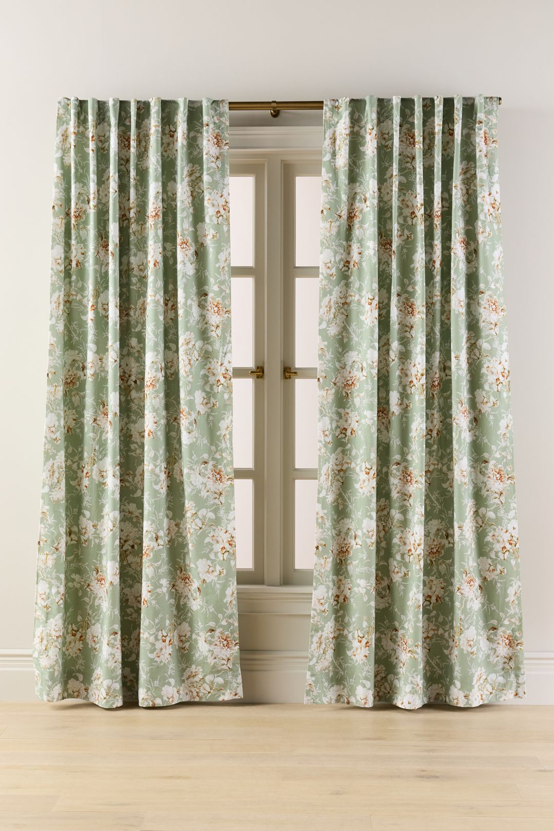 Frida Cotton Printed Floral Curtain - Moss, 84" X 50"