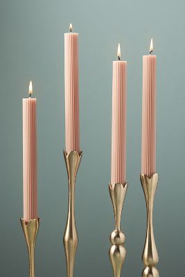 Shop Anthropologie Fluted Taper Candles, Set Of 4 In Beige