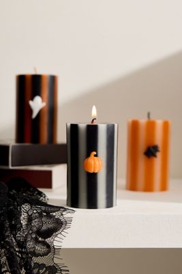 Meri Meri Halloween Striped Pillar Candles, Set of 3