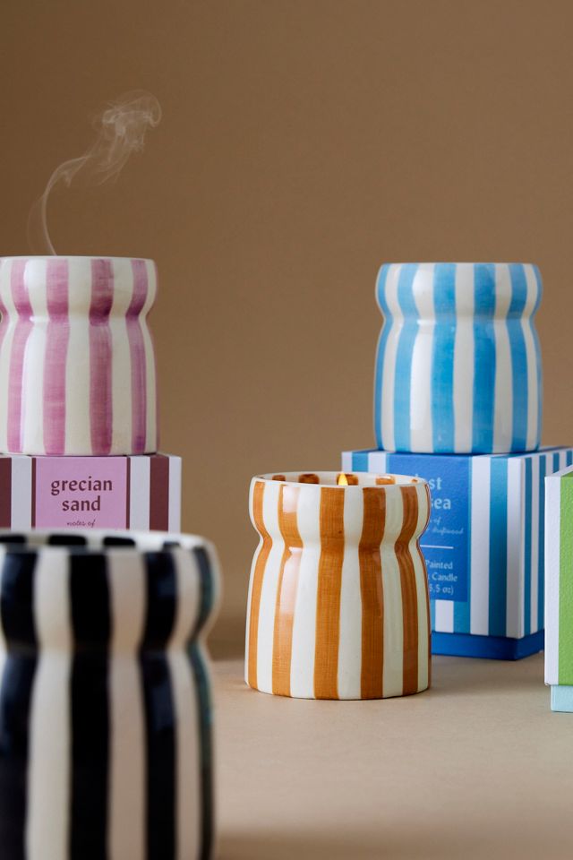 Candela in Ceramica a Righe Paddywax Cabana Grecian Sand #2