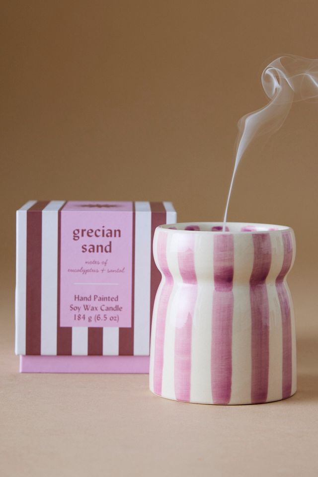Candela in Ceramica a Righe Paddywax Cabana Grecian Sand #1