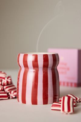 Paddywax Cabana Pink Peppermint Striped Ceramic Candle