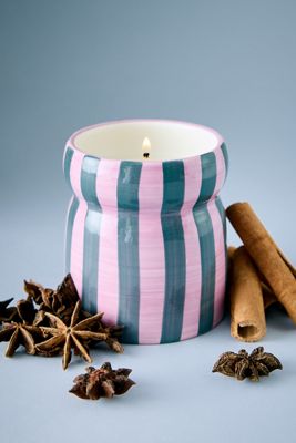 Candela in ceramica a righe Paddywax Cabana Cannella e Chiodi di Garofano