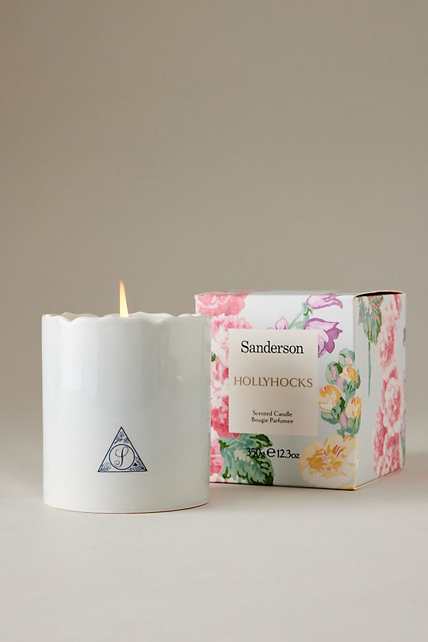 Sanderson Hollyhocks Floral Ceramic Candle