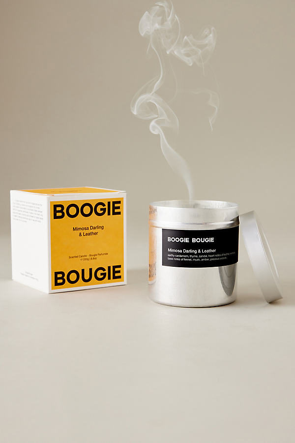 Boogie Bougie Mimosa Darling & Leather Metal Candle In Yellow
