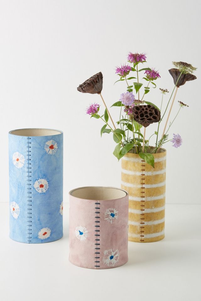 Shibori-Dyed Leather Vase #2