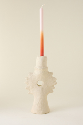Anthropologie White Paper Mâché Taper Candle Holder
