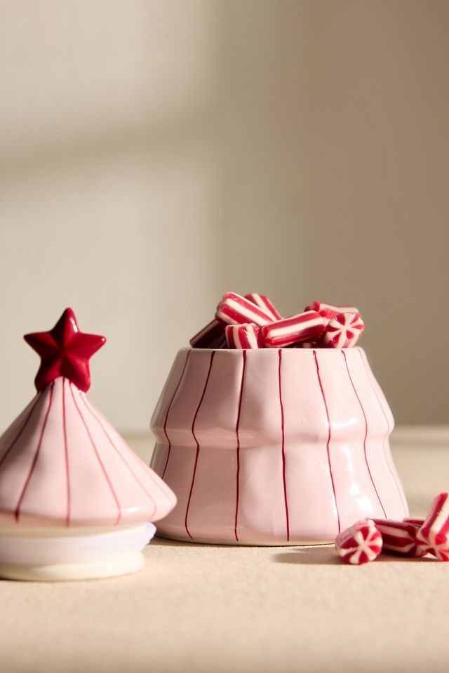 Pink Stripe Tree Jar with Lid #1